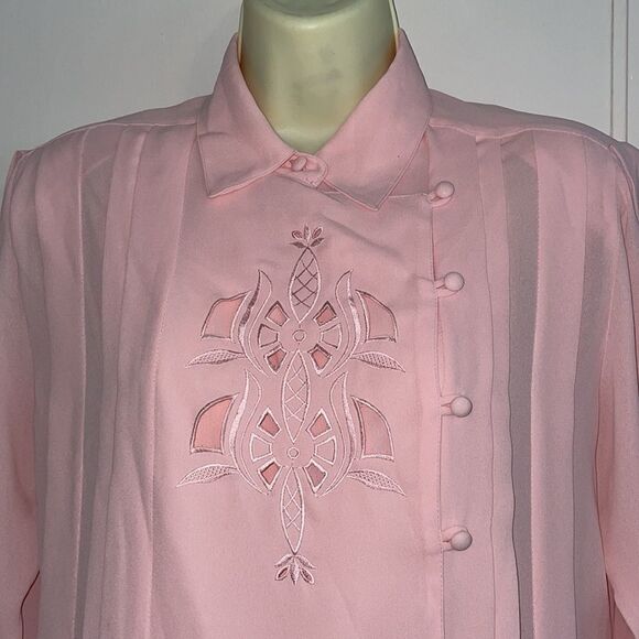 Vtg 80s/90s‎ Jean de Pierre light pink embroidered blouse - Picture 2 of 9